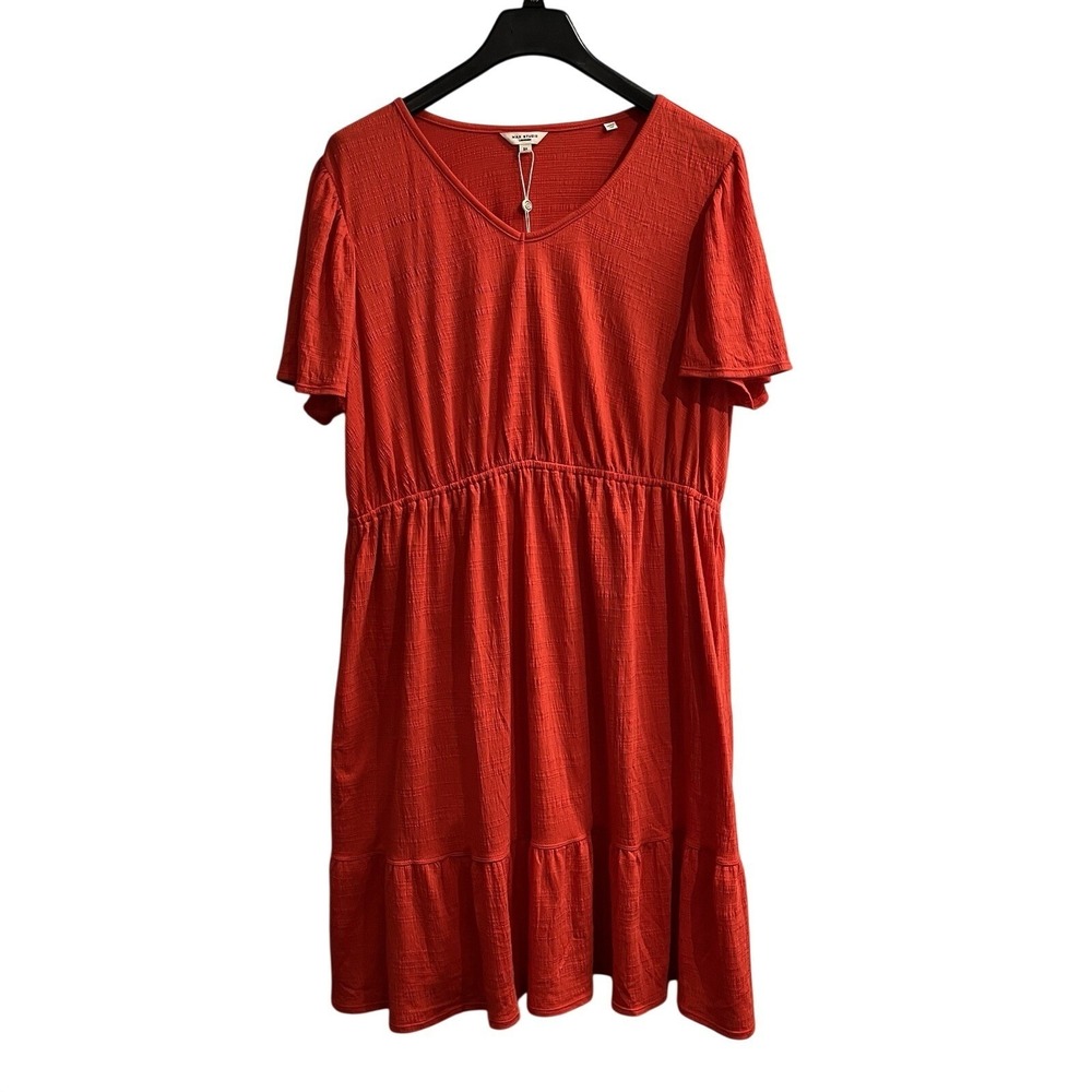 Max Studio Womens Dress Red Gauzy Tiered Midi Size 3X Stretch Summer Event